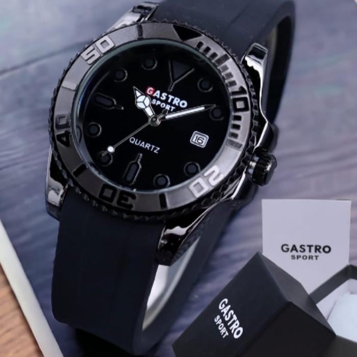 jam tangan pria gastro 7028 analog tggl strap rubber karet tahan air