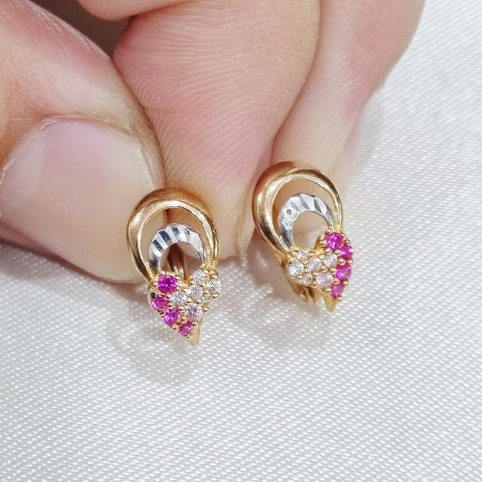 8K / 1.65 gr / 1.3 cm - Anting Klip / Jepit Hati Mata Pink Emas Muda Asli Kadar 375 - PJ