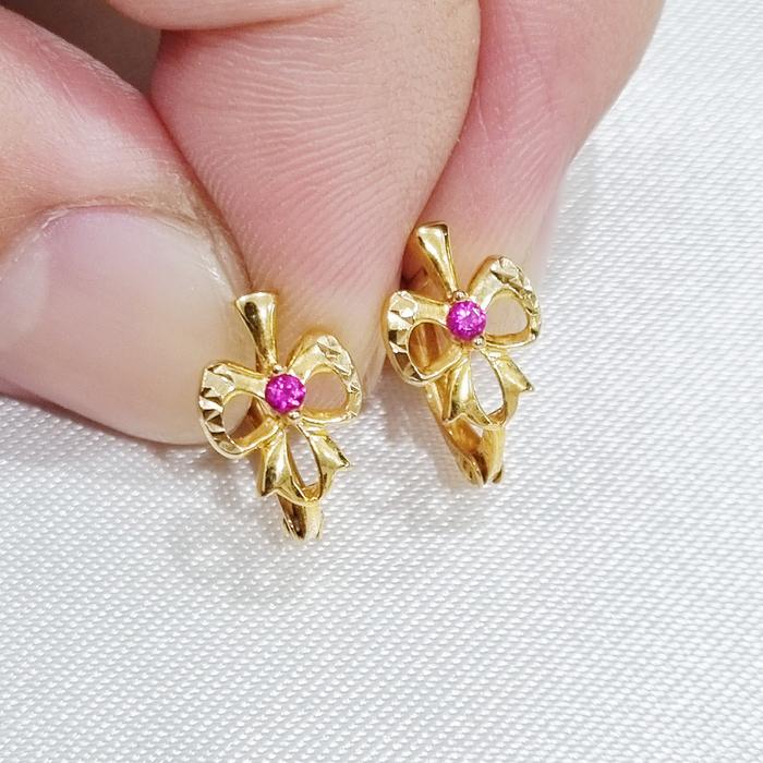 8K / 1.45 gr / 1.2 cm - Anting Klip / Jepit Pita Mata Pink Emas Muda Asli Kadar 375 - PJ