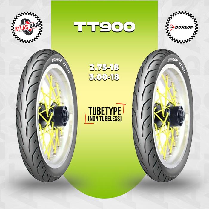 Paket Ban Motor DUNLOP TT900 2.75 - 3.00 Ring 18 NON Tubles