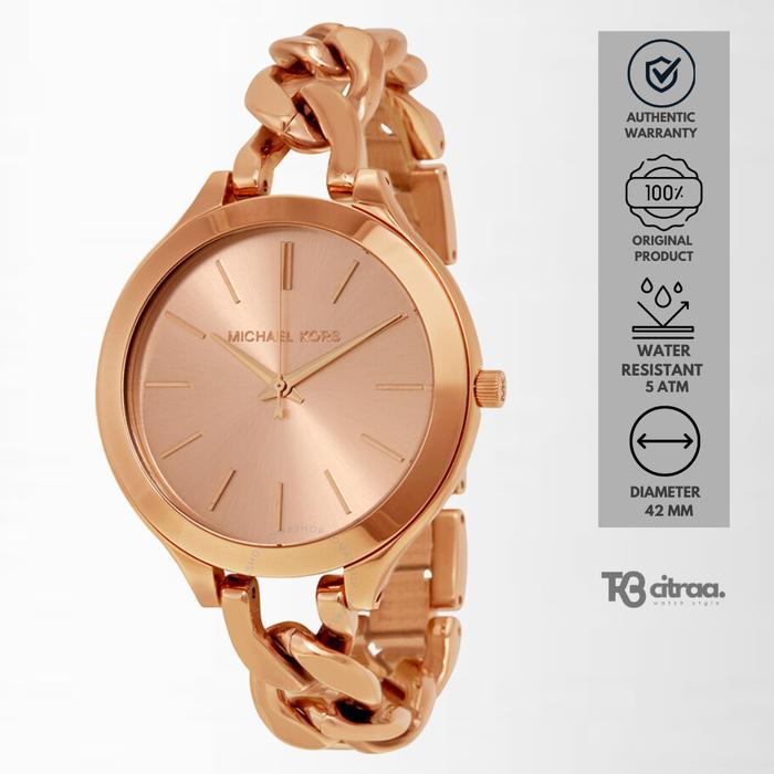 Jam Tangan Wanita Michael Kors Runway Rose Gold Stainless Steel Slim Mewah Original MK3223