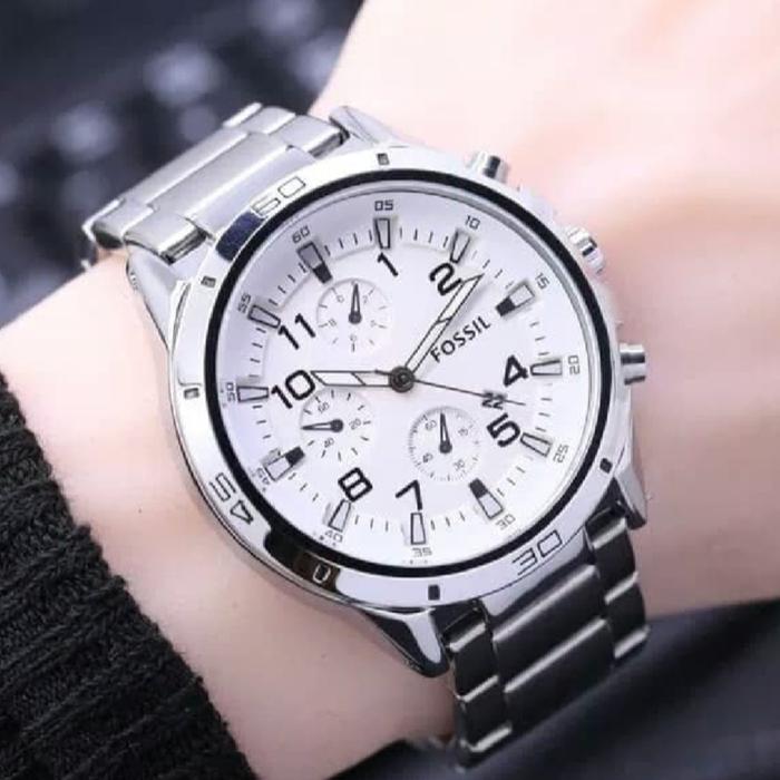 Jam Tangan Pria FOSSIL Original Analog Tggl Rantai Stainless steell