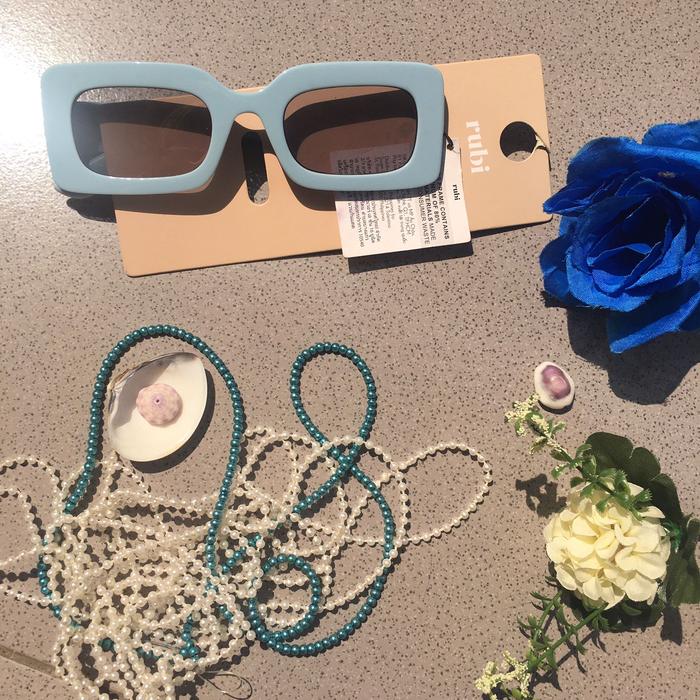 Light Blue Tea Ori Rubi rectangular bold square women sunglasses classy premium branded eyewear vaca