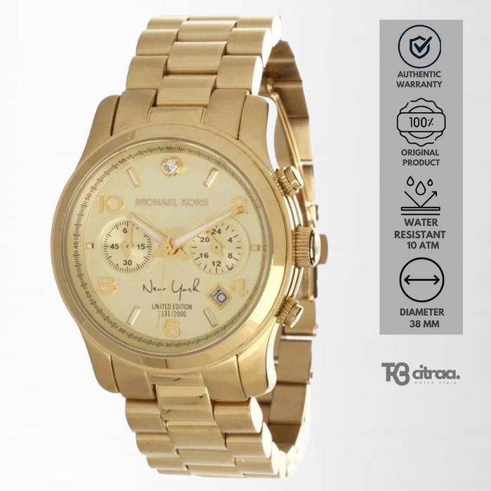Jam Tangan Wanita Michael Kors Limited Edition Chronograph Gold Stainless Steel Mewah Original MK566