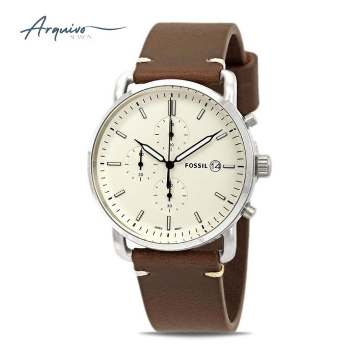 Jam Tangan Fossil Pria The Commuter Chronograph Kulit Brown Casual Original FS5402