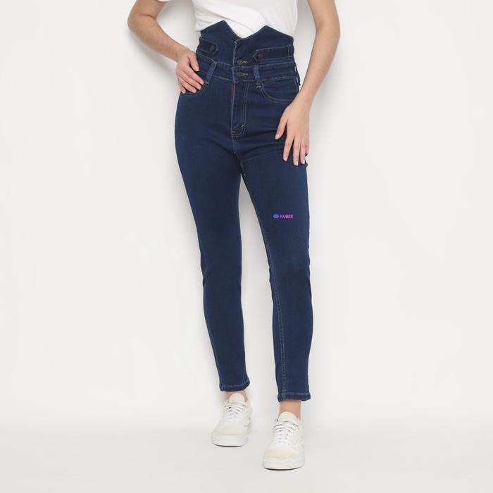 Skinny High Waist Active Celana Panjang Jeans Wanita E01 ALL Blue Cream Hitam Navy  Katun