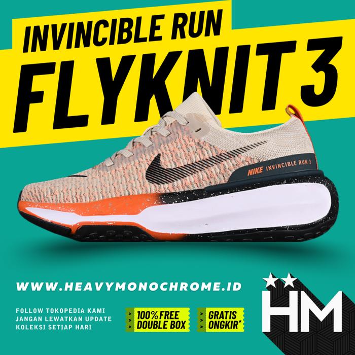 ZoomX Invincible Run 3 Oatmeal Safety Orange Sneaker Running Sepatu Lari FQ8720-140 (Size 36-45)