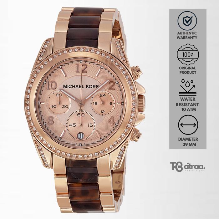 Jam Tangan Wanita Michael Kors Blair Chronograph Stainless Steel Mewah Original MK5859