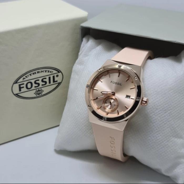 Jam Tangan Wanita FOSSIL Original Analog Tggl Crono Strap Rubber Karet