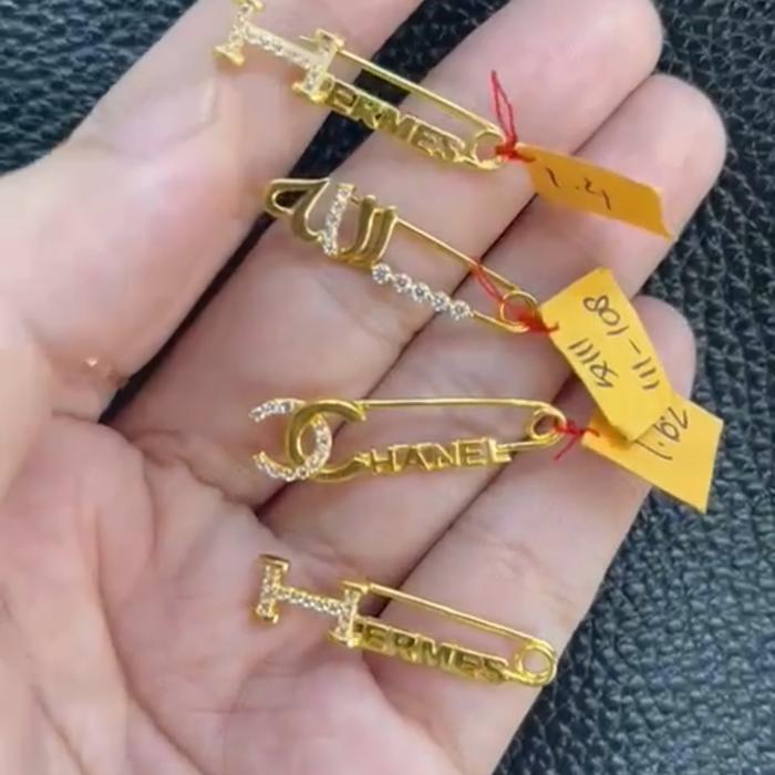 Peniti Bros cantik permata Putih branded Hadiah ultah Emas Asli