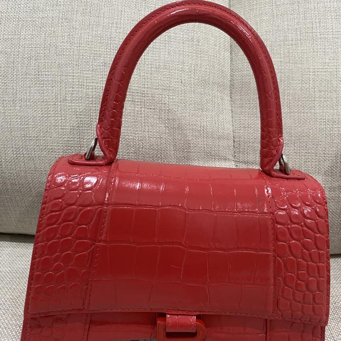 Balenciaga Hourglass Small Top Handle Croco in Red