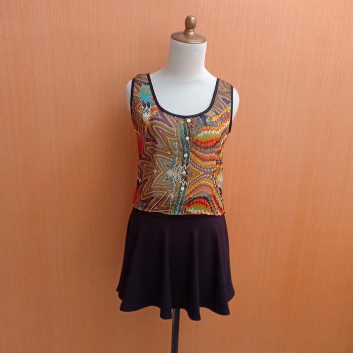 atasan crop top wanita batik coklat orange COCOLULU cewek S blouse kutung santai