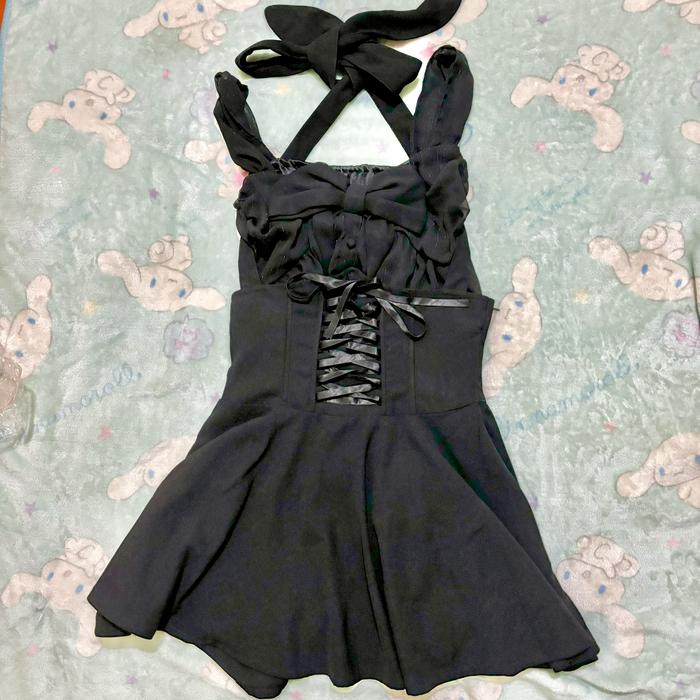 Set Gothic Lolita Jirai Kei Body Line Overall and Ribbon Top