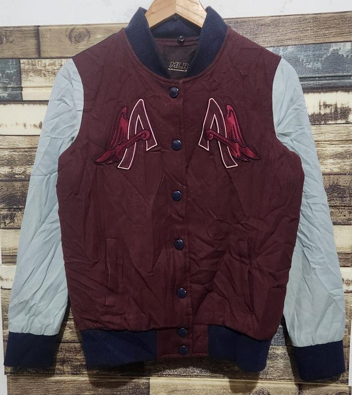 MLB Anaheim Angels Varsity Hoodie Jacket Maroon Navy ( Size S )