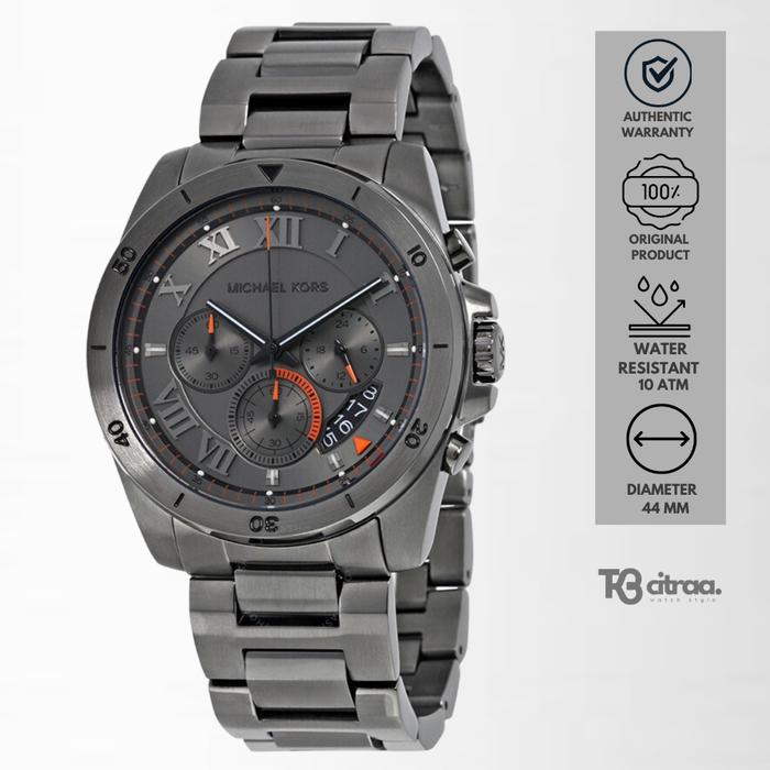 Jam Tangan Pria Michael Kors Brecken Chronograph Grey Stainless Steel Mewah Sporty Original MK8465