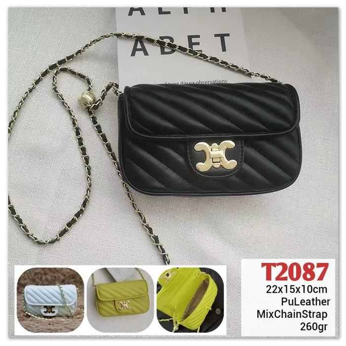 Gij. T2087 1kg4 CC QUILTED SLING FLAP Party Bag Tas Pesta Tali Rantai