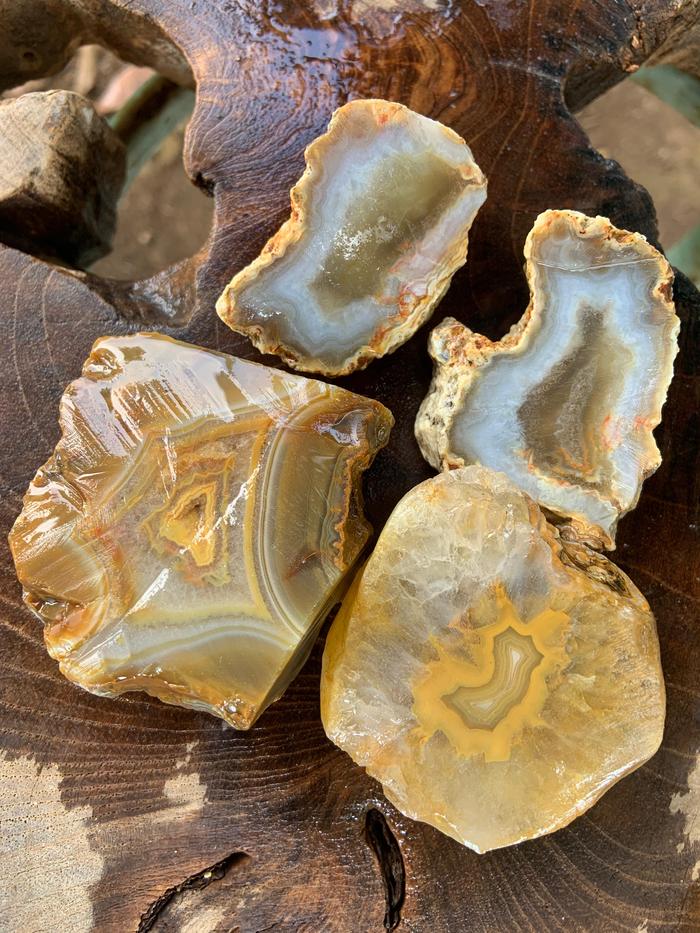 Natural Slice Chalcedony Crystal White and Yellow Color Stone Rough Rock Raw Agate Bahan Batu Akik A