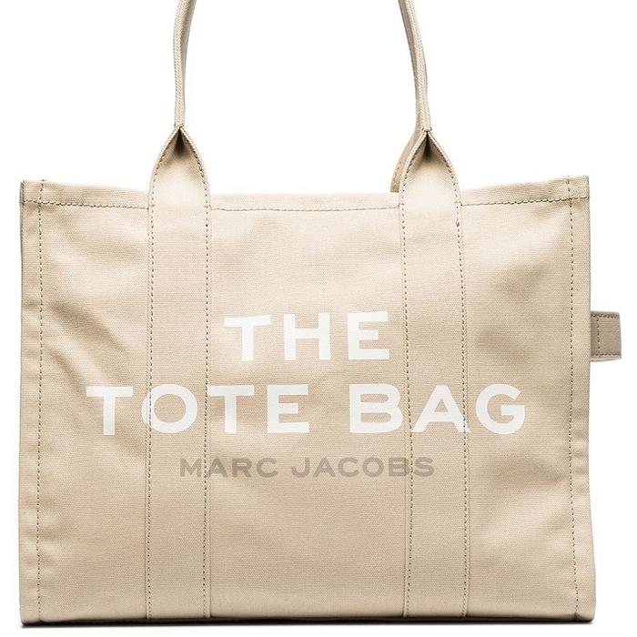MJ Large Traveler Tote Bag in Beige Canvas