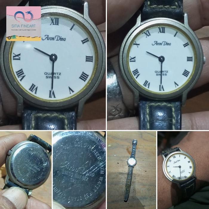 Jam Tangan tipis Aron Dino Swiss original 18 KGP RARE COLLECTORS ITEMS not swatch aries gold ck