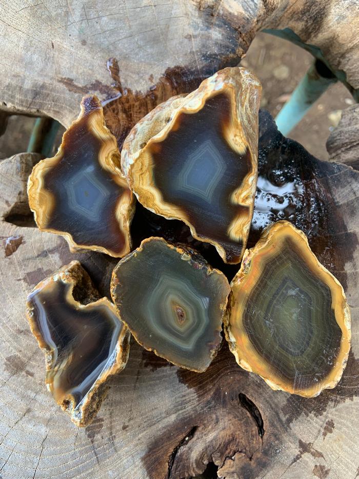 Natural Slice Chalcedony Dark Color Crazy Lace Pattern Stone Rough Rock Raw Agate Bahan Batu Akik Al