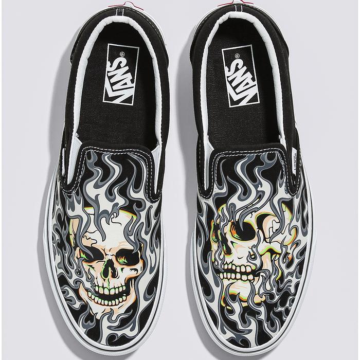 Vans Slip-On Skull Flame Black White Original 100%