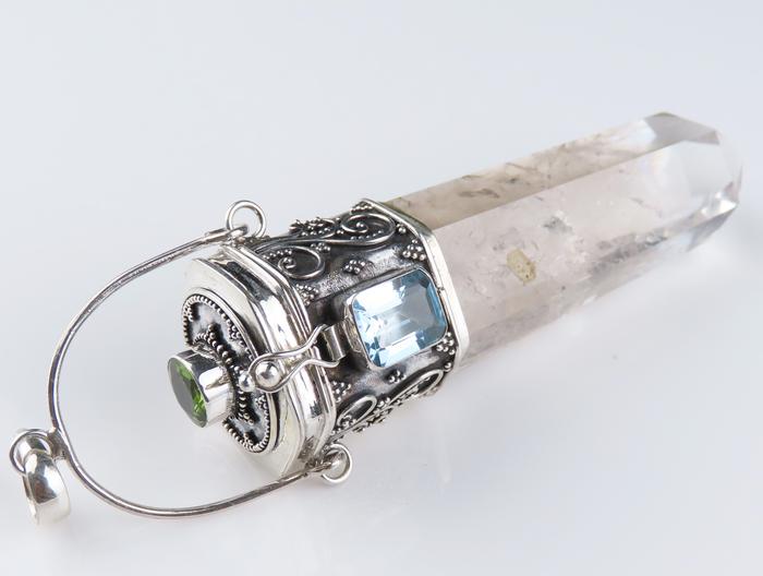 Liontin Perak, Permata Topaz Biru, Permata Labradorite,Rose Quartz, Liontin Permata