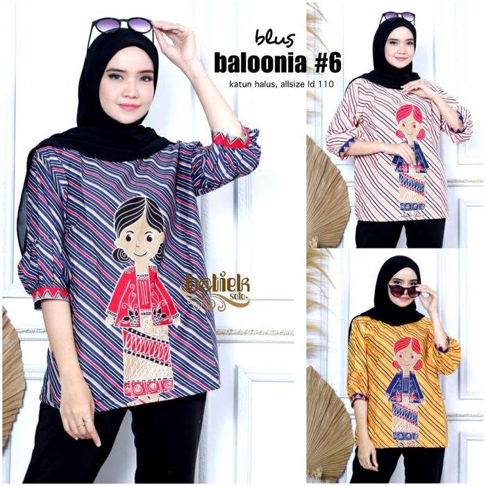 PREMIUM Blus Baloonia Salur #6 Atasan Batik Wanita Murah Katun All Size Kombinasi Blouse Jamu Karakt