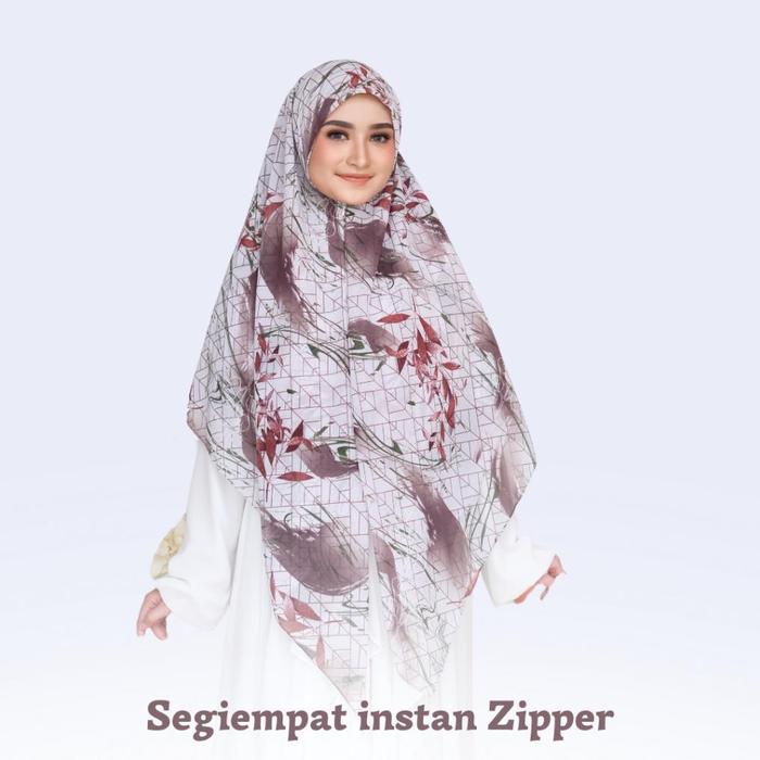 Hijab Segi Empat Instan Resleting Jumbo Jilbab Segitiga Instan Zipper Motif Syari Ukuran 140×140Cm