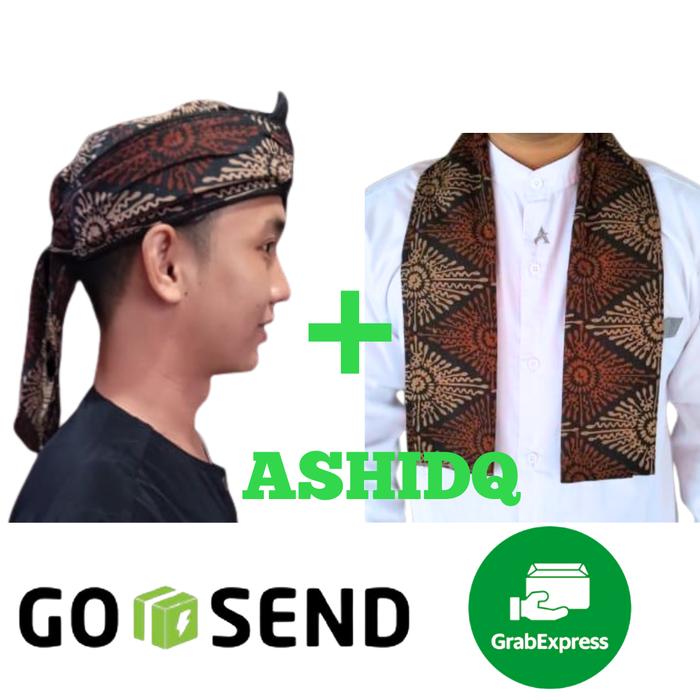 set blangkon jogja syal batik tradisional indonesia