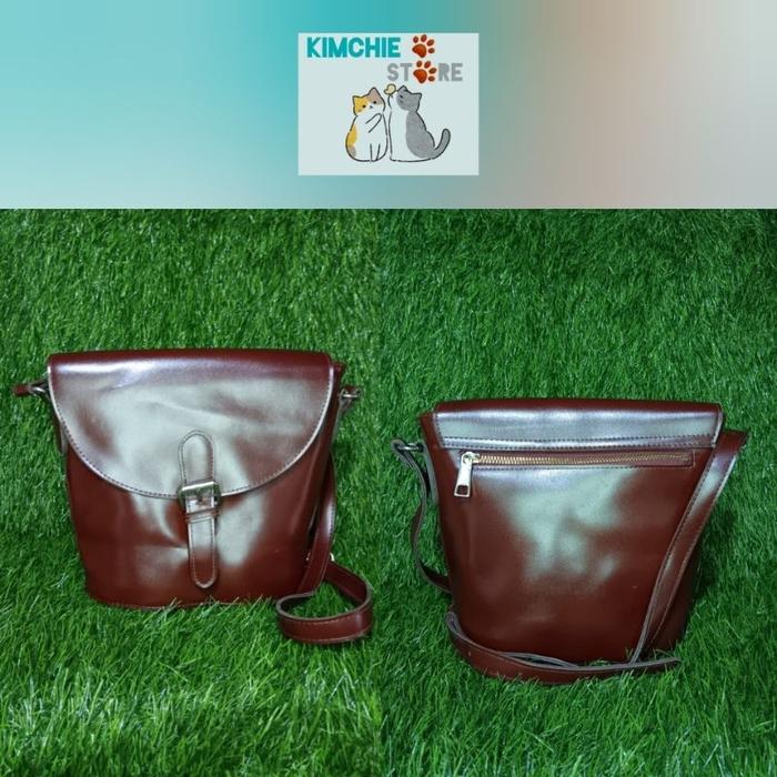 TAS SELEMPANG WANITA KULIT COKELAT TUA (Preloved) real pict