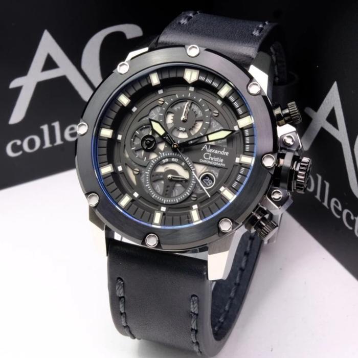 ALEXANDRE CHRISTIE AC 6564 SILVER BLACK AC6564 LEATHER PRIA ORIGINAL