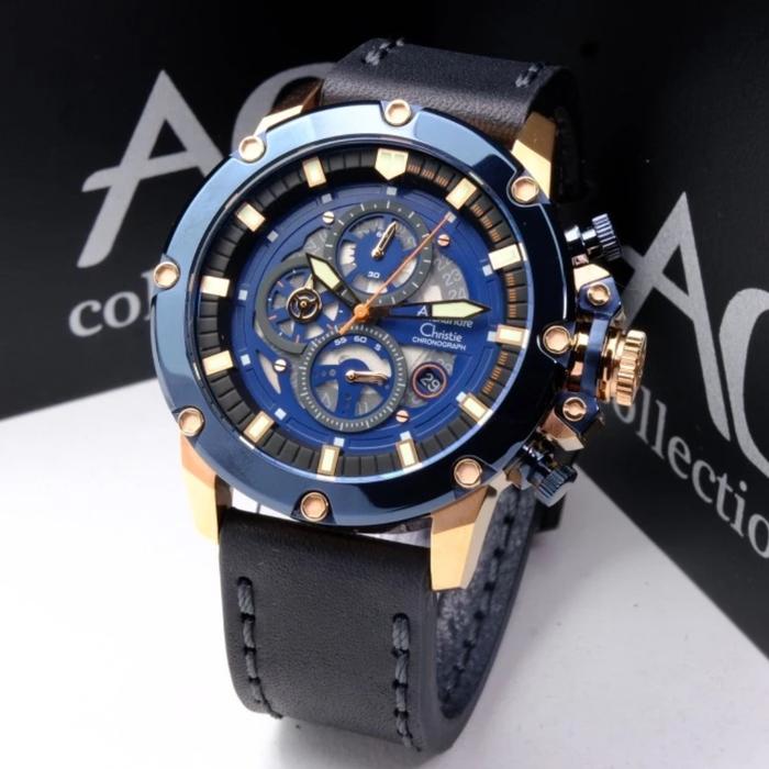ALEXANDRE CHRISTIE AC 6564 ROSEGOLD BLUE LEATHER AC6564 PRIA ORIGINAL