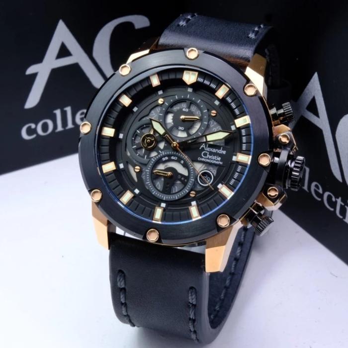 ALEXANDRE CHRISTIE AC 6564 ROSEGOLD BLACK LEATHER AC6564 PRIA ORIGINAL