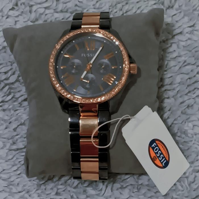 PRE-LOVED Fossil Women's AM4631 'Cecile' Multi-function Crystal Two-Tone Stainless Steel Watch