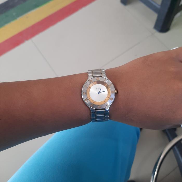 jam tangan must de cartier 21 men size quartz baterai mulus tank mewah antik langka rare seiko alba 