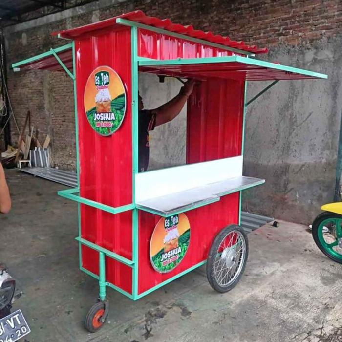 gerobak semi container jualan es teh minuman boba bakaran
