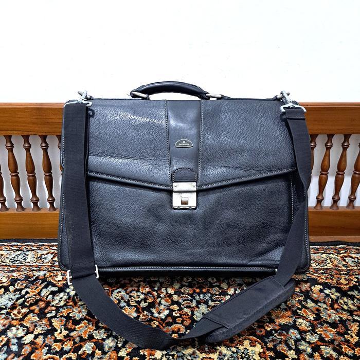 tas briefcase samsonite kulit asli warna hitam tas selempang samsonite