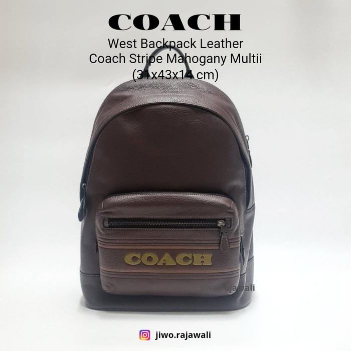 Tas Punggung Pria / Tas Ransel Cowok Kulit Coklat COACH WEST BACKPACK LEATHER COACH STRIPE MAHOGANY 