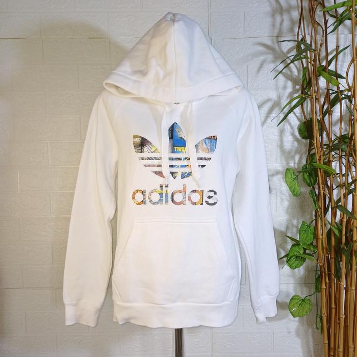 HOODIE ADIDAS TREFOIL BIG LOGO (SECOND BRANDED) SIZE S, PUTIH, HD0067