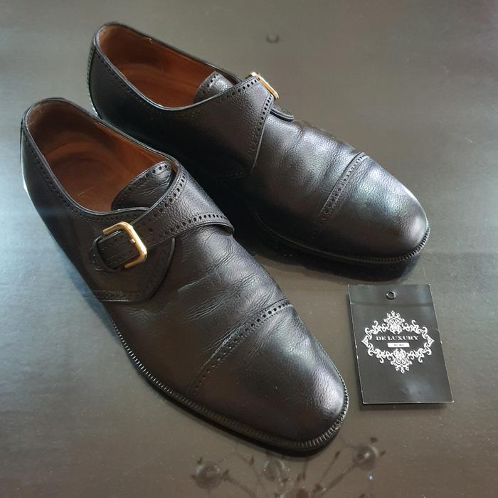 Bruno Magli Single Monkstrap Quarter Brogue Shoes Sepatu Italy Kulit Pria