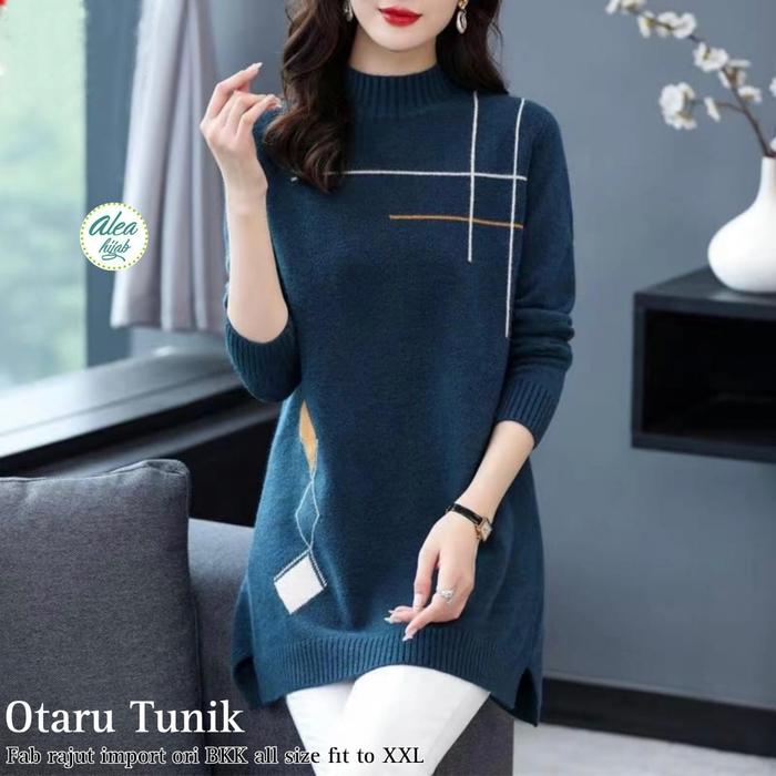 Otaru long Tunik bhn rajut import premium tebal ld 110 cantik