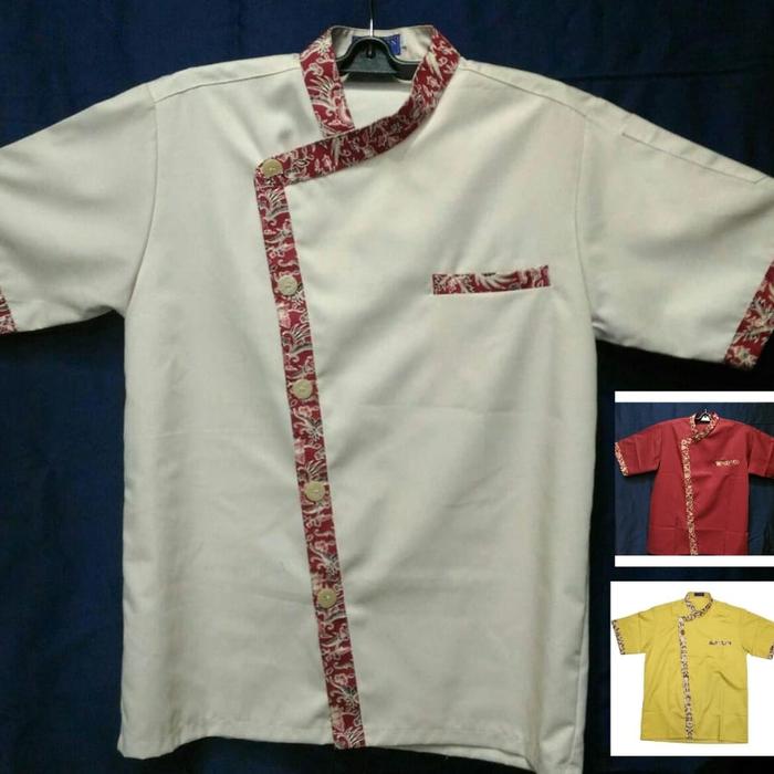 BAJU SERAGAM CHEF KOKI HOREKA LIST BATIK PRIA WANITA ATASAN KEMEJA KERJA UNIFORM JURU MASAK CATERING
