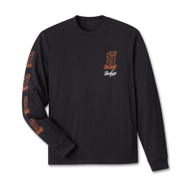 HARLEY DAVIDSON LONG SLEEVE MEN'S WILLIE G SKULL SKETCH LONG SLEEVE TEE TRUE BLACK KAOS LENGAN PANJA