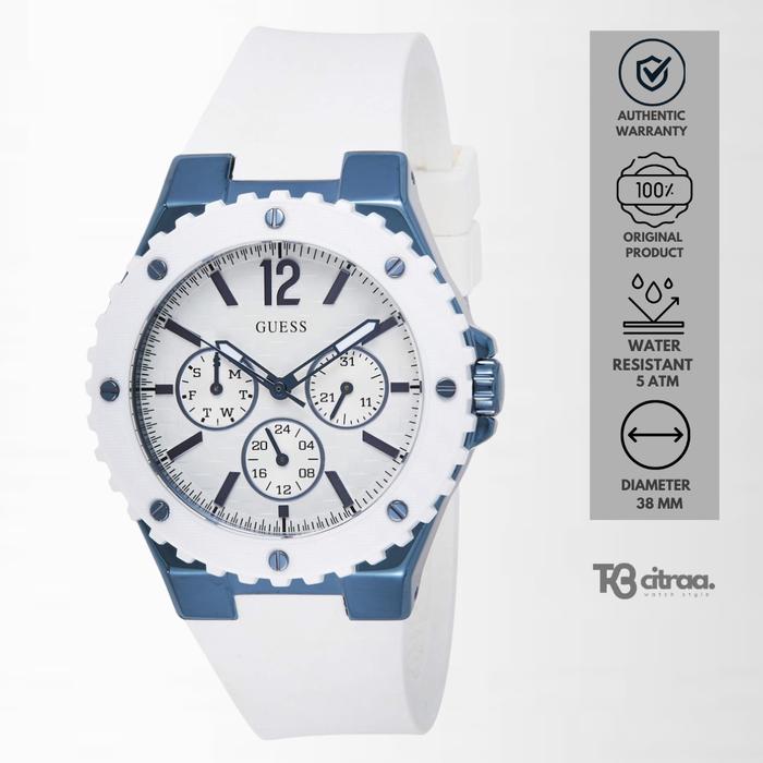 Jam Tangan Wanita Guess Chronograph Day Date Rubber White Casual Original W0149L6