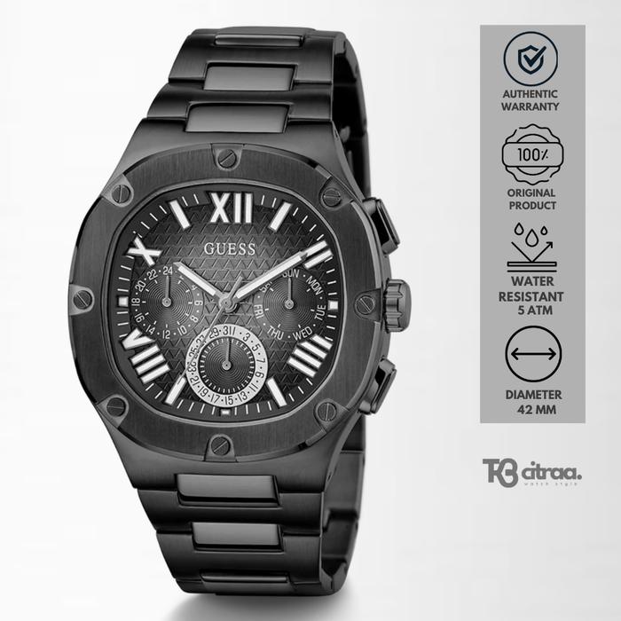 Jam Tangan Pria Guess Headline Chronograph Stainless Steel Black Sporty Mewah Original GW0572G3