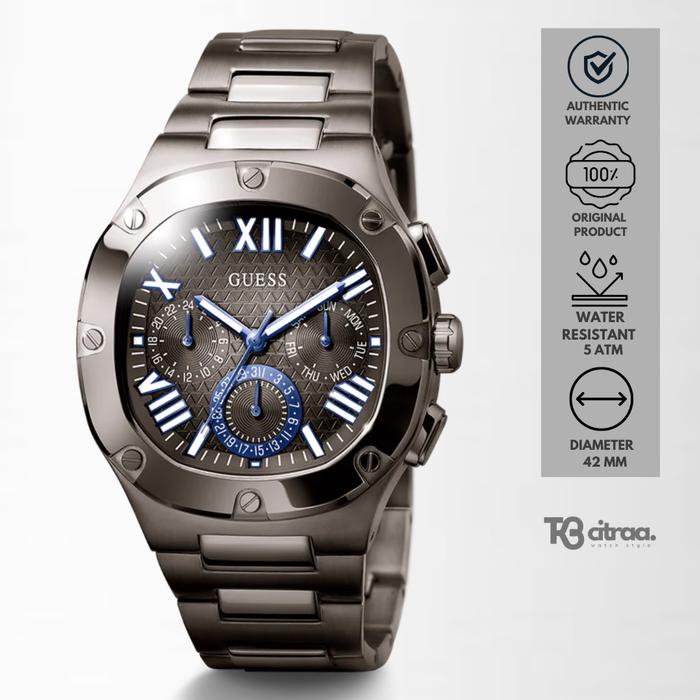 Jam Tangan Pria Guess Headline Chronograph Gunmetal Stainless Steel Sporty Mewah Original GW0572G5