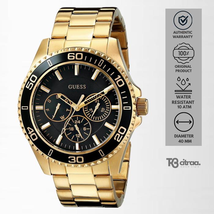 Jam Tangan Unisex Guess Chronograph Stainless Steel Gold Mewah Sporty Original W0231L3