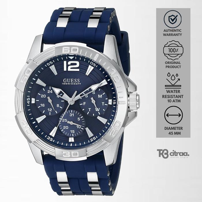 Jam Tangan Pria Guess Oasis Chronograph Blue Rubber Sporty Casual Original W0366G2