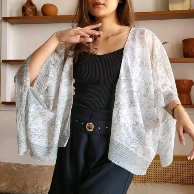 outer scarf batwing wanita /outer scarf cardigan wanita putih silver