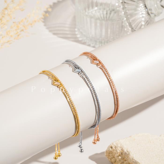 Poppypetals Lovisa Heart Bracelet - Gelang Liontin Hati 2 Layer Wanita Korea Anti Karat Kalung Weddi